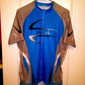Men's Cycling Jersey: "Cycling Praising Life".  Full Zip.  Fantastic Condition